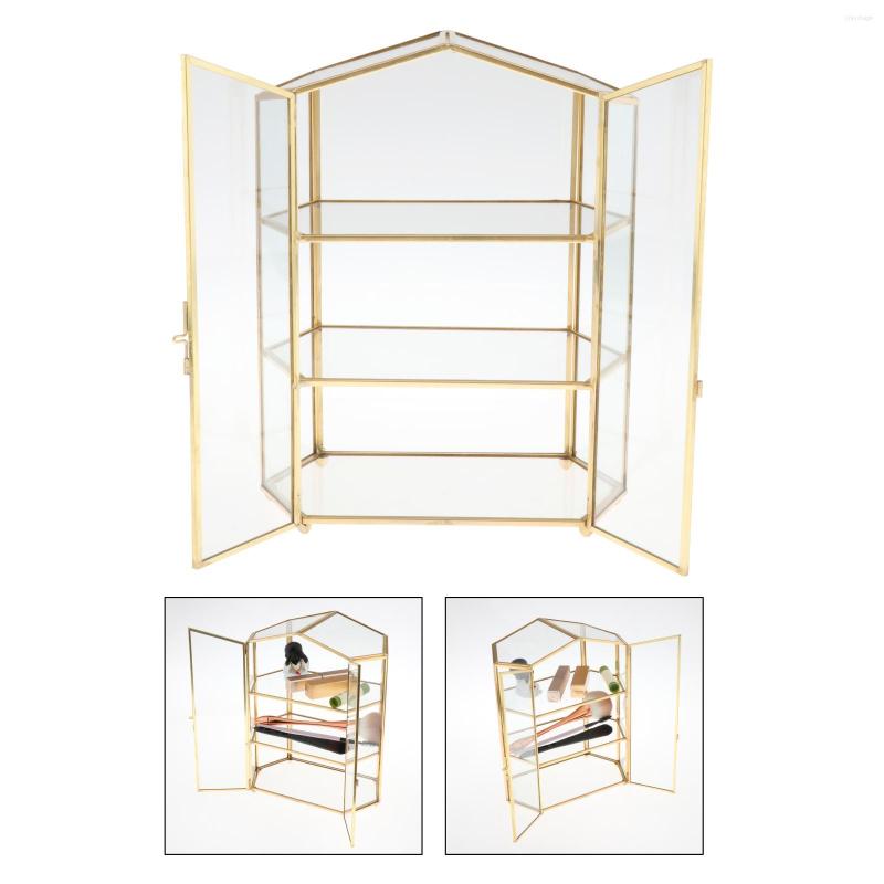 

Vintage Clear Glass & Gold Metal 3 Tier Display Box/Dresser Top Jewelry Storage Organizer