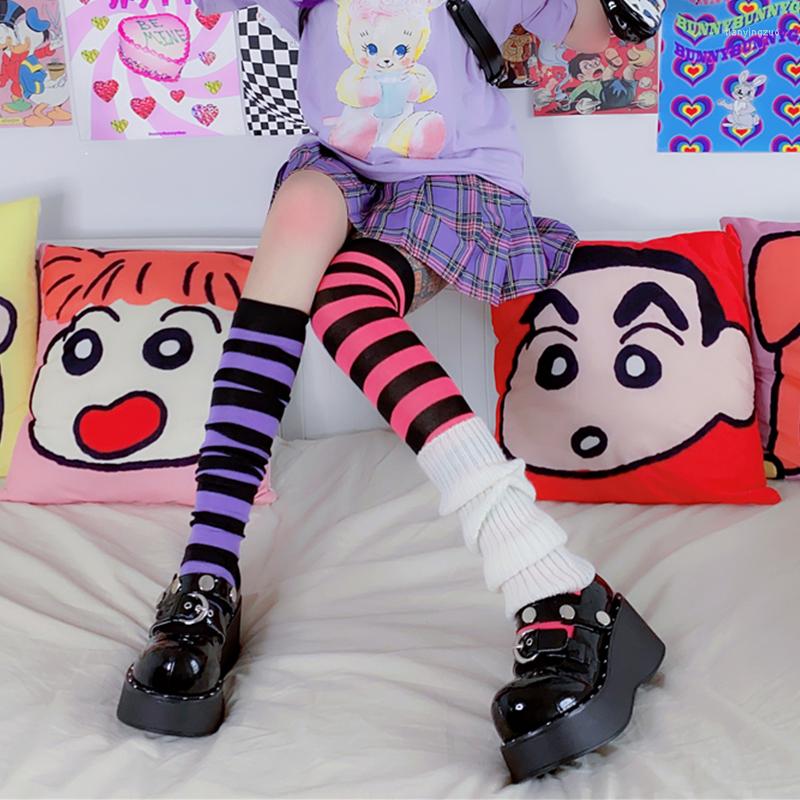 

Women Socks Purple Stripped Thigh High Harajuku Long Kawaii Accessories Fashion Anime Stocking Knee T416, Purple 40cm