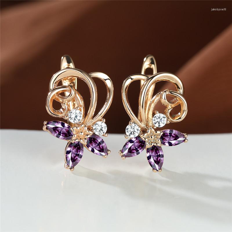 

Hoop Earrings Trendy Female Rainbow Zircon Flower Cute Gold Color For Women Luxury Crystal Hollow Wedding