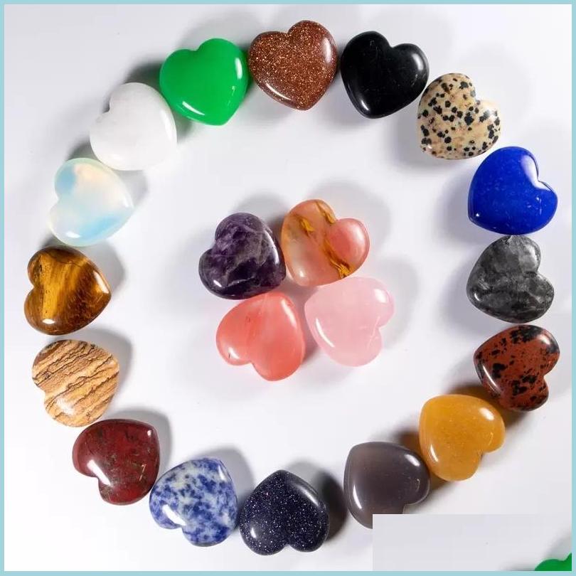

Stone 25Mm Love Hearts Natural Crystal Stone Craft Seven Color Turquoise Rose Quartz Naked Stones Heart Ornaments Hand Handle Pieces Dh1Gt