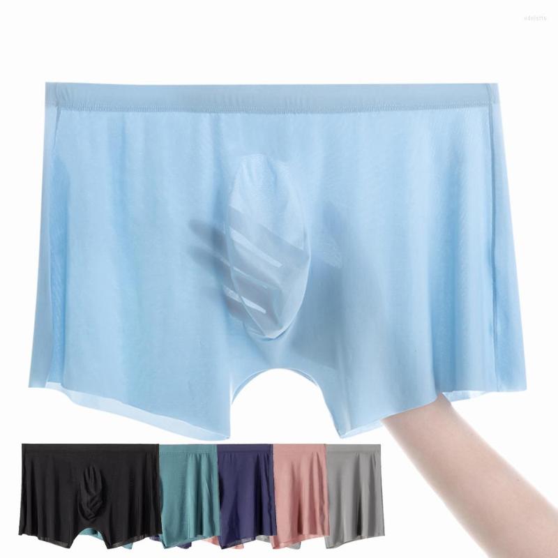 

Underpants 4Pcs Summer Sexy Seamless Boxer Men's Underwear Ice Silk Boxershorts Ultra Thin Breathable Comfortable Panties Shorts