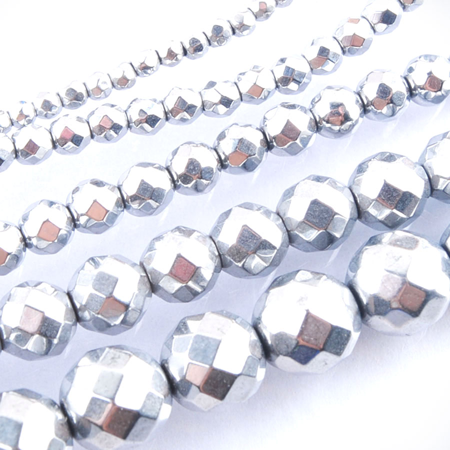 

WOJIAER Natural Faceted Silver Hematite Materials Stone Loose Spacer Beads For Jewelry DIY Necklace Accessories 2/3/4/6/8mm BL321