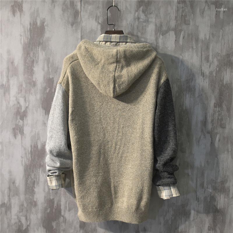 

Men's Sweaters Wear /men's Autumn Witner Fashion Color Block Patchwork Sweater Loose Fitknitted Tops Male Hooded 2Y3377, Khaki