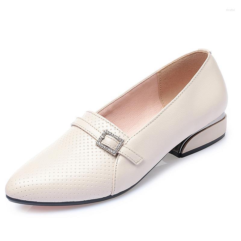 

Dress Shoes Ladies Spring 2022 Genuine Leather Women's Casual Pointed Big Size 41 42 43, Beige