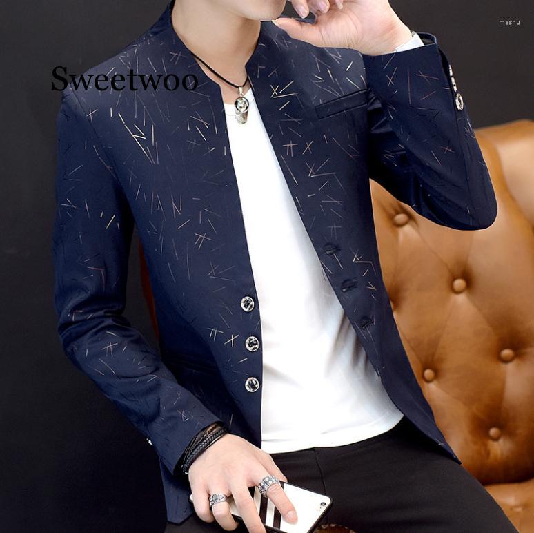 

Men's Suits 2022 Men 's Casual Collar Blazers Youth Handsome Trend Slim Print 3XL, Black