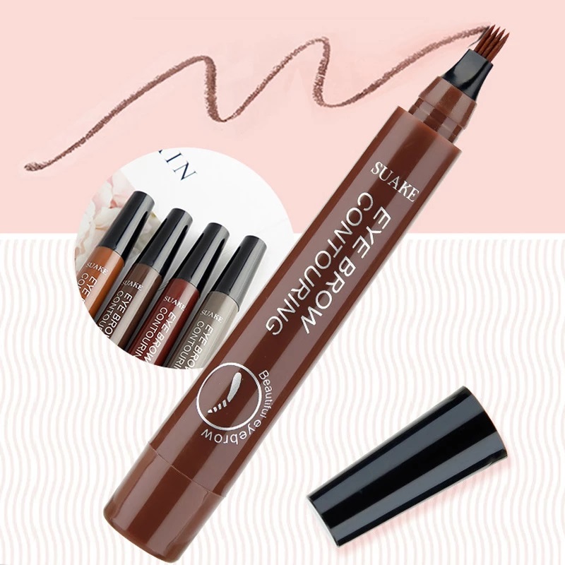 

5 Colors Eyebrow Tattoo Pen Waterproof 4 Points Eyebrow Pen Long Lasting Liquid Brow Pencil Natural Microblade Eyebrow Pencil, Light brown
