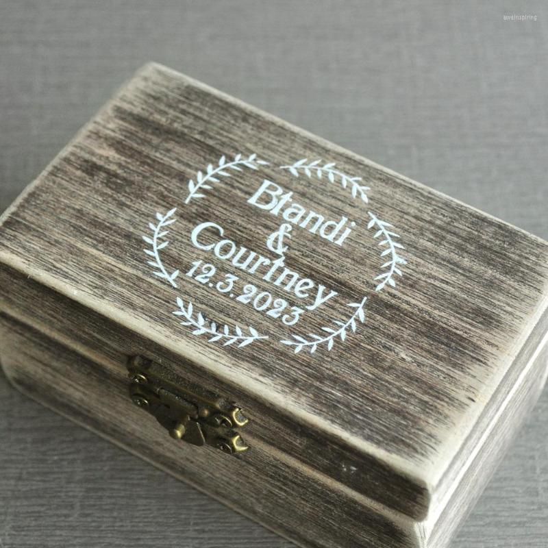 

Jewelry Pouches Personalized Ring Box Wooden Wedding Bearer Custom Keepsake Shabby Chic Decor