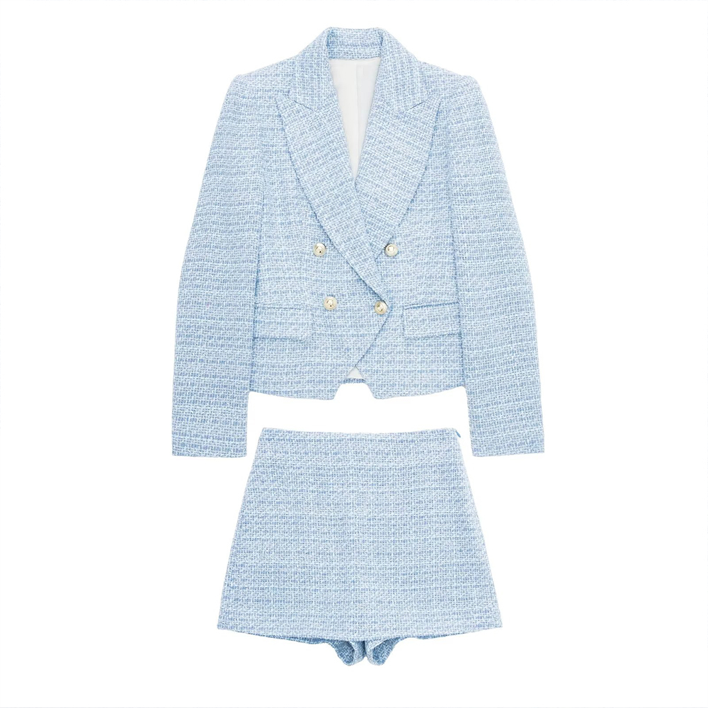

Two Piece Dres 's Jack Coat Double Breasted Textured Suit Jacket Flap Pockets Retro Elegant Female Chic Blazer Set 221010, As shown