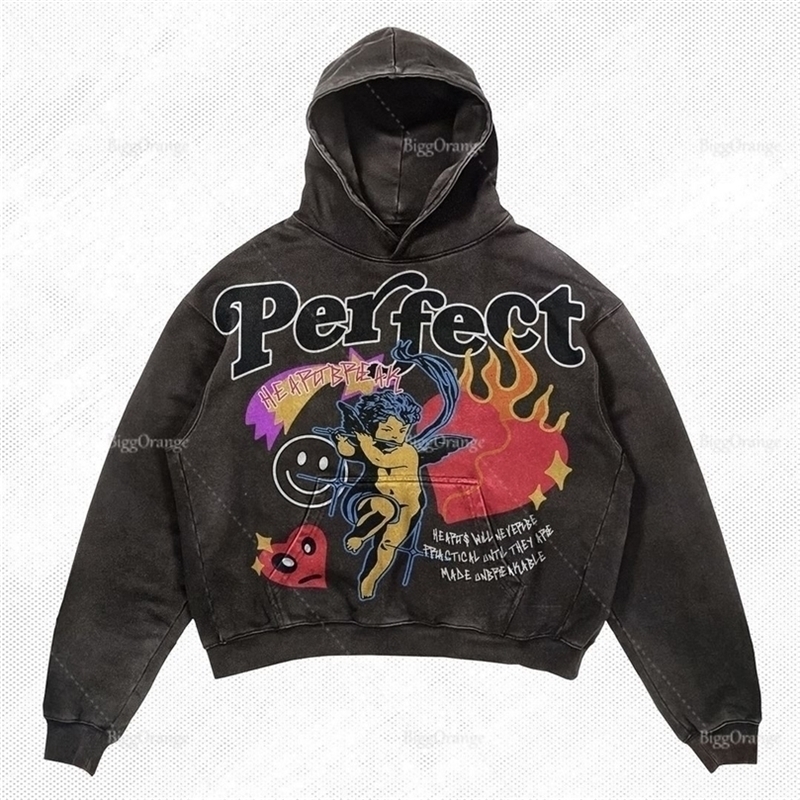 

Womens Hoodies Sweatshirts Y2k Loose Hip Hop Couple Versatile Sweatshirt Harajuku High Street Love Flame Print Top Gothic Skull Hoodie 221010