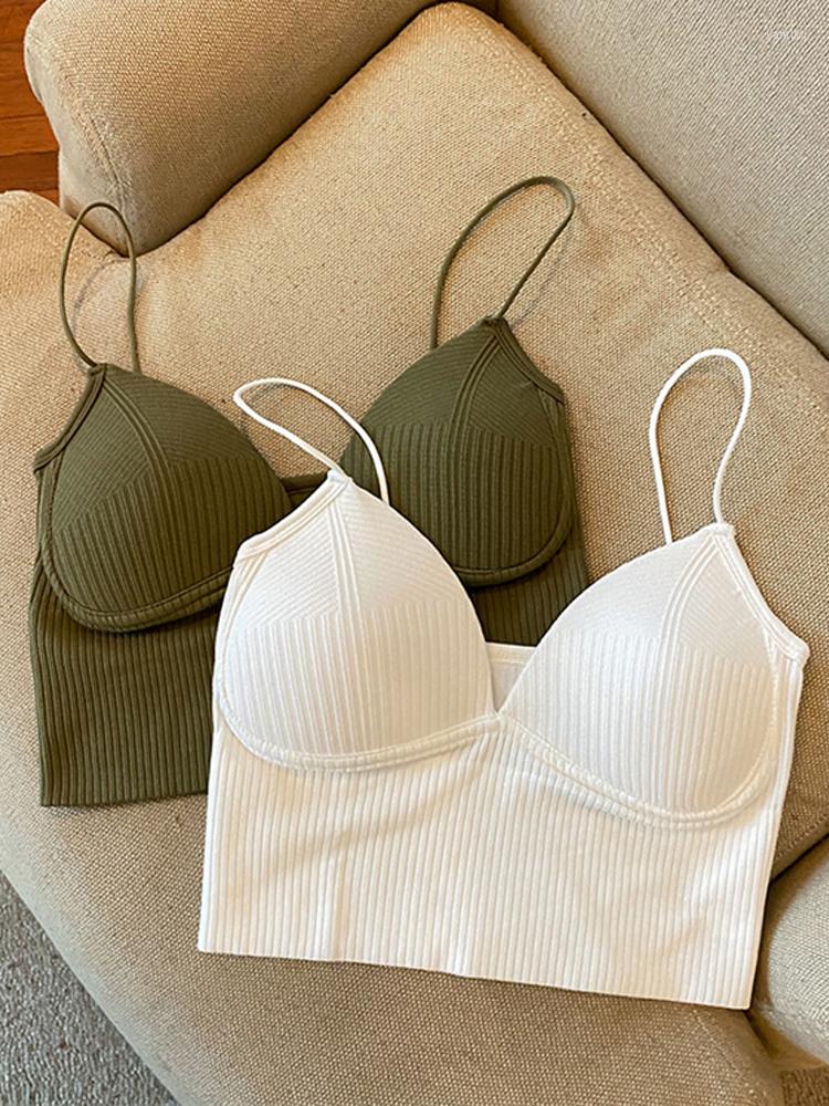 

Yoga Outfit SVOKOR Ribbed Knit Sports Bra Beautiful Back Push Up Running Underwear Stretch Shockproof Gym Chest Pads Athletic Crop Top, Khaki
