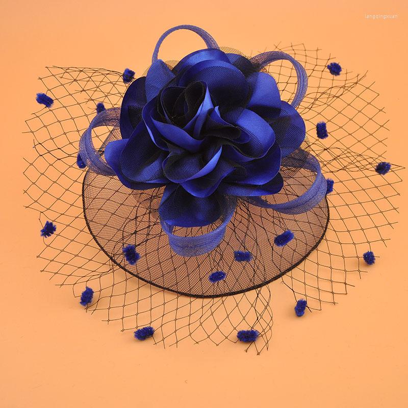 

Headpieces Bridal Retro Short Hair Accessories Fabric Large Flowers Forehead Mesh Small Hat Hairpin Headdress Headpiece