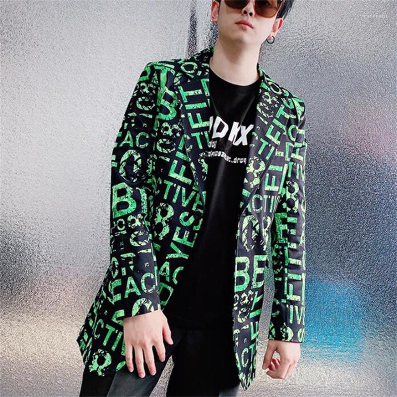 

Men's Suits Retro Printing Suit Mens Blazer Jackets Visual Long-Sleeved Hipster Nightclub Casual Vestidos De Novia Einteiler Ropa Formal Ho, Green