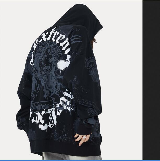 

Men's Hoodies & Sweatshirts American street Gothic manuscript printed in water washed old hoodie lovers loose hoodie, Purple