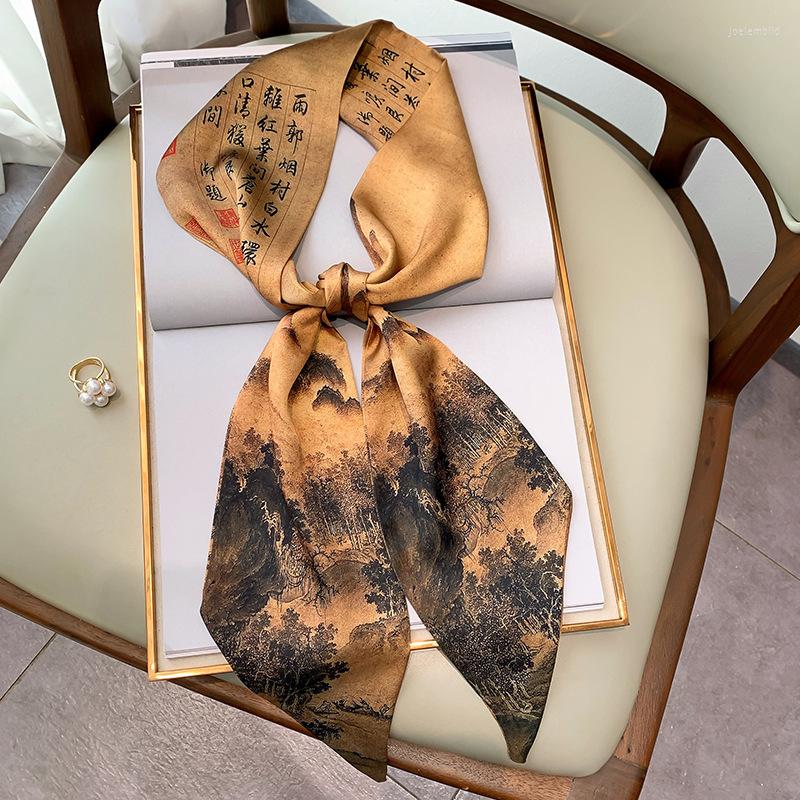 

Scarves Silk Scarf Ribbon 15 150cm Female Painting Print Skinny Scarfs Women Foulard Bandana Hair Band Fashion Bag