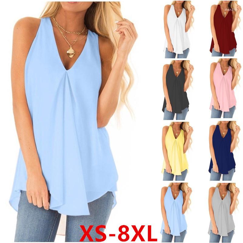 

Women's Blouses Summer 8XL Women's Chiffon Bottoming Top Casual Loose V Neck Sleeveless Pullover Tank Solid White Black Blue