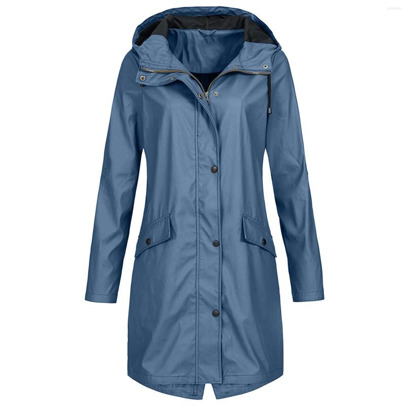 

Women's Trench Coats Winter Women Fashion Autumn Solid Rain Jacket Outdoor Plus Waterproof Hooded Raincoat Windproof Jackets All-match #T2G, Beige