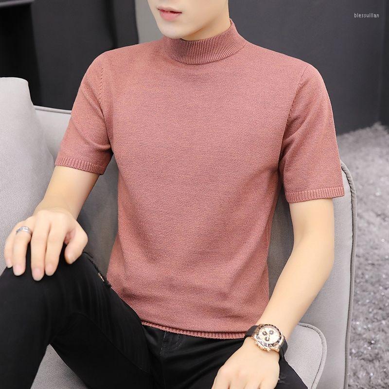 

Men's T Shirts 2022 Summer Self-cultivation High Collar Casual T-shirt Solid Color Short-sleeved Sweater Men Slim Fit Bottoming Shirt L29, White