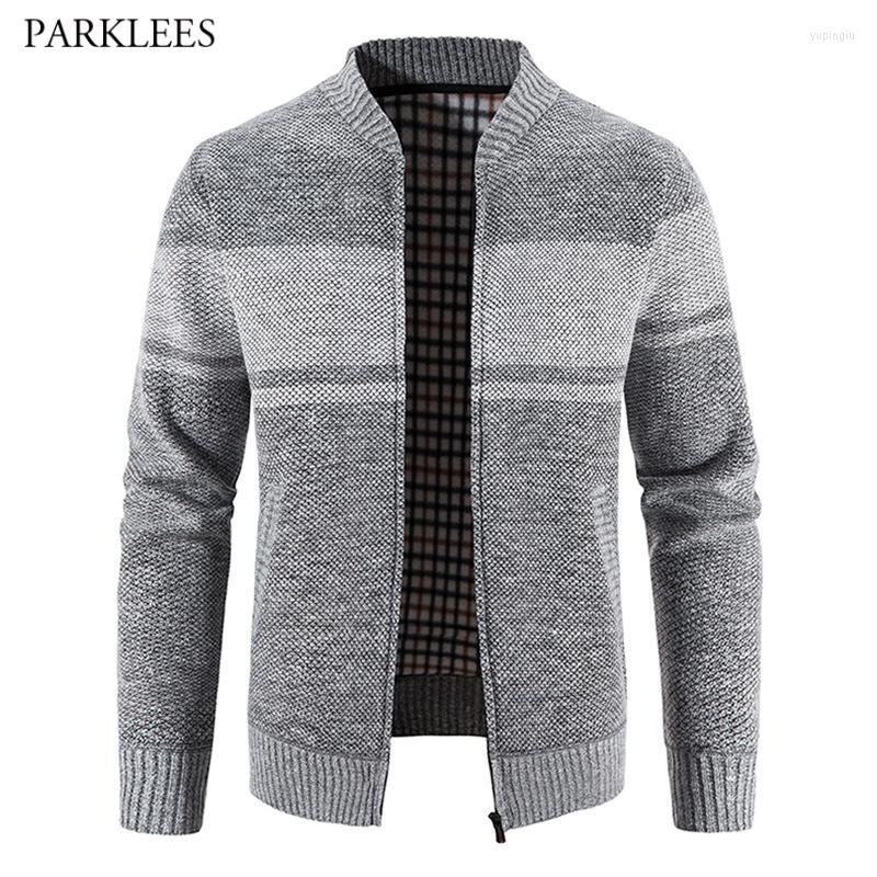 

Men's Sweaters Winter Thick Warm Sweater Coat Men Cardigan Jacket Fashion Patchwork Fleece Knitted Stand Collar, Black