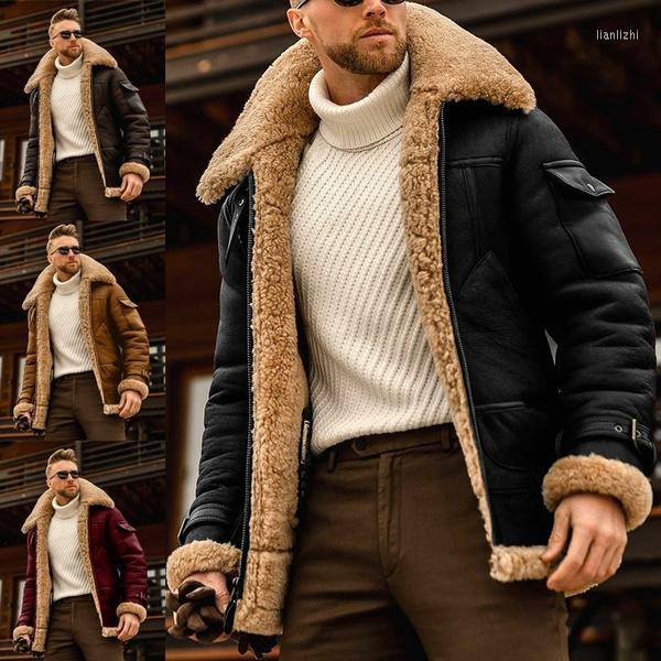 

Men' Jackets Men' Plus Size Cashmere Warm Padded Leather Jacket Vintage Man Streetwear Thicken Coat Motorcycle Winter Overcoat, Black