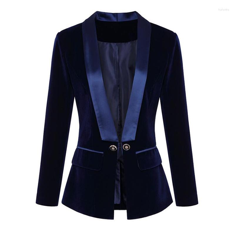 

Women' Suits Dark Blue Black Blazer Women Autumn Long Sleeve Velvet Coats Shawl Collar Single Button Blazers Jacket Coat Female