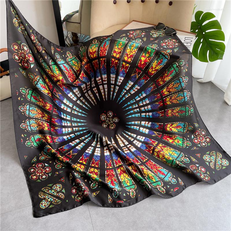 

Scarves Summer Print Satin Shawl Silk Square Scarf Women 2022 Design Neckerchief Female Hijab Wrap Beach Stoles Bandana