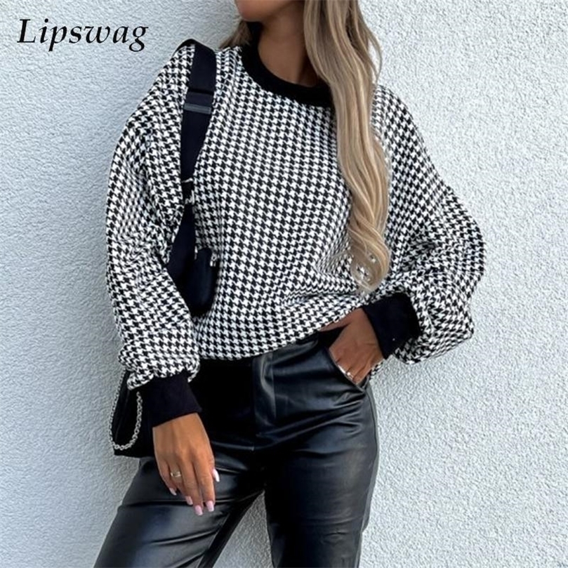 

Womens Hoodies Sweatshirts Street Fashion Round Neck Pullover Autumn Long Sleeve Women Tops Elegant Houndstooth Plaid Casual Sweatshirt 221010, 01 white leopard