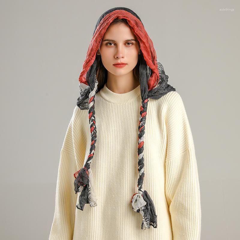 

Scarves Classic Crinkle Hijab Headband Scarf For Women Design Cotton Linen Head Wrap Hat Female Shawl Turban Cap Foulard Bandana
