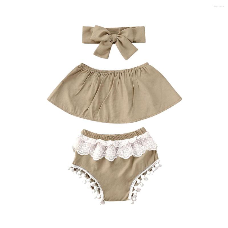 

Clothing Sets Toddler Infant Baby Girl Clothes Crop Tops T-Shirt Lace Pompom Ball Shorts Pants Summer Outfits, Picture shown