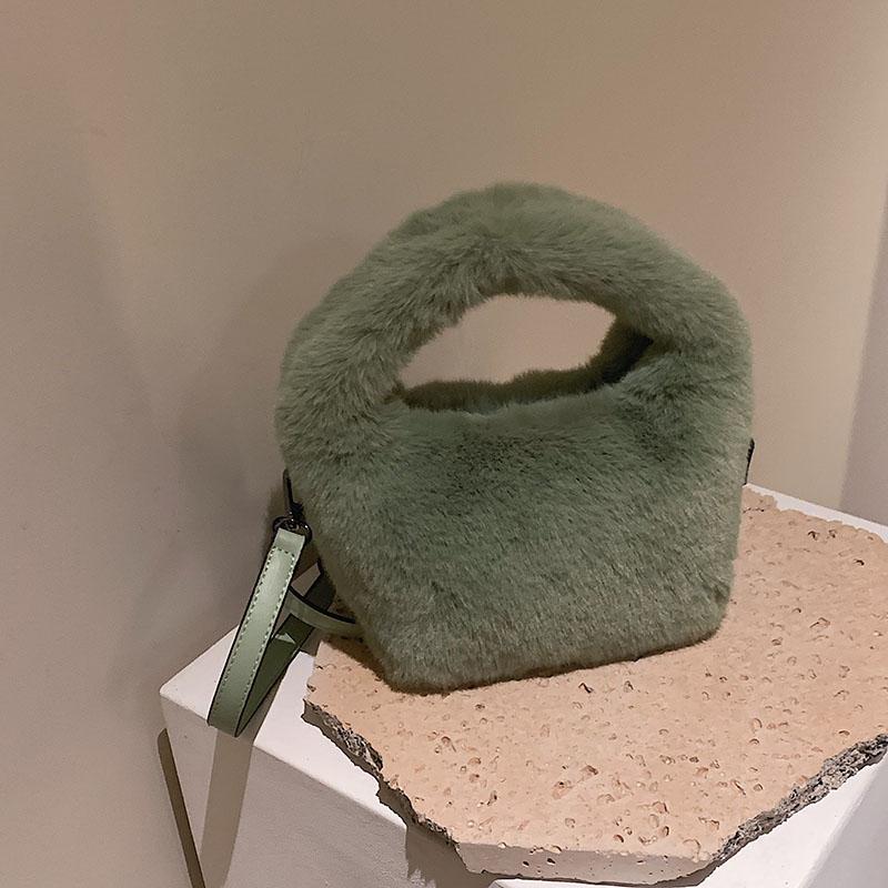 Evening Bags Winter Soft Fluffy Faux Fur Bag Women Solid Color Plush Handbag Casual Zipper Fuzzy Square Travel Street Messenger Purse
