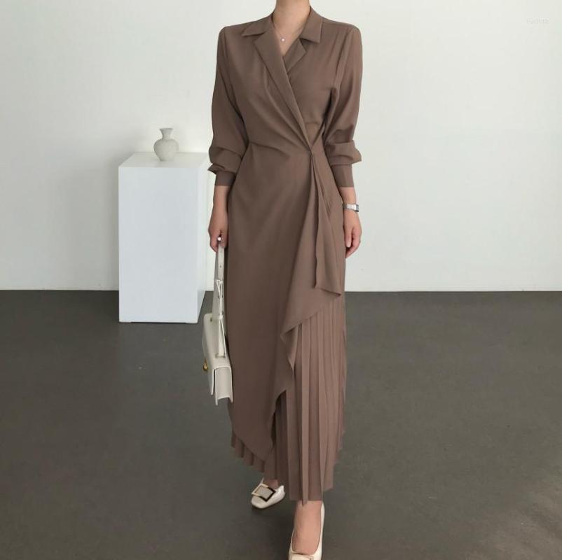 

Casual Dresses French Style Retro Elegant Lapel Design Pleated Ruffled Skirt High Waist Slimming Dress Sexy Party Night Club, Black