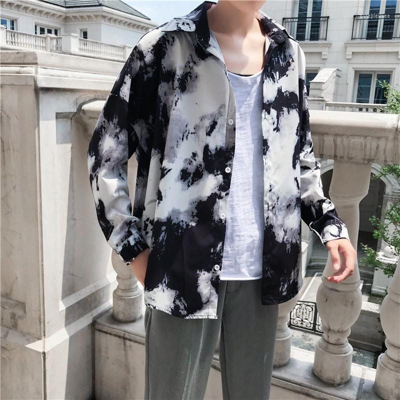 

Men's Casual Shirts YASUGUOJI 2022 Fashion Streetwear Mens Flroal Printed Man High Quality Long Sleeve Shirt Men Loose, Black white 8877