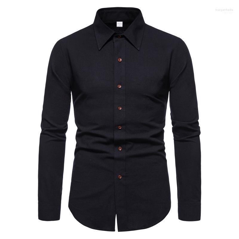 

Men's Casual Shirts Men's High Quality Business Solid Shirt Long Sleeve Button Turn-down Collar Tops Camisas Para Hombre #01, Bw