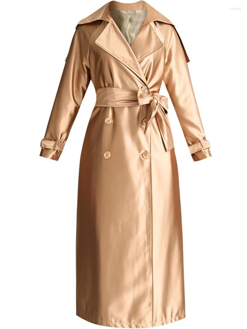 

Women' Trench Coats Spring Autumn England Style Long Coat For Office Lady Double Breasted Adjustable Waist Fall Jackets Korean, Gold