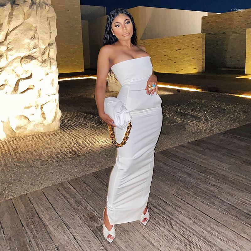

Casual Dresses Wishyear 2022 Autumn All White Tube Top Slit Long Maxi For Women Sexy Bodycon Dress Birthday Party Night Club Outfits