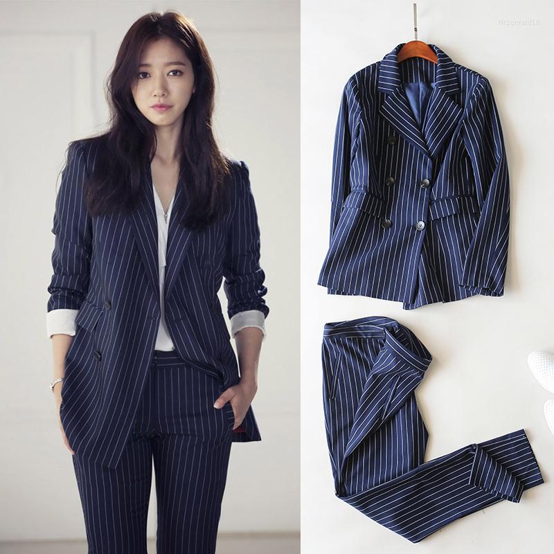 

Women's Tracksuits Autumn Women's Striped Suit Fashion Casual Jacket Female Spring And Professional Work Two-piece