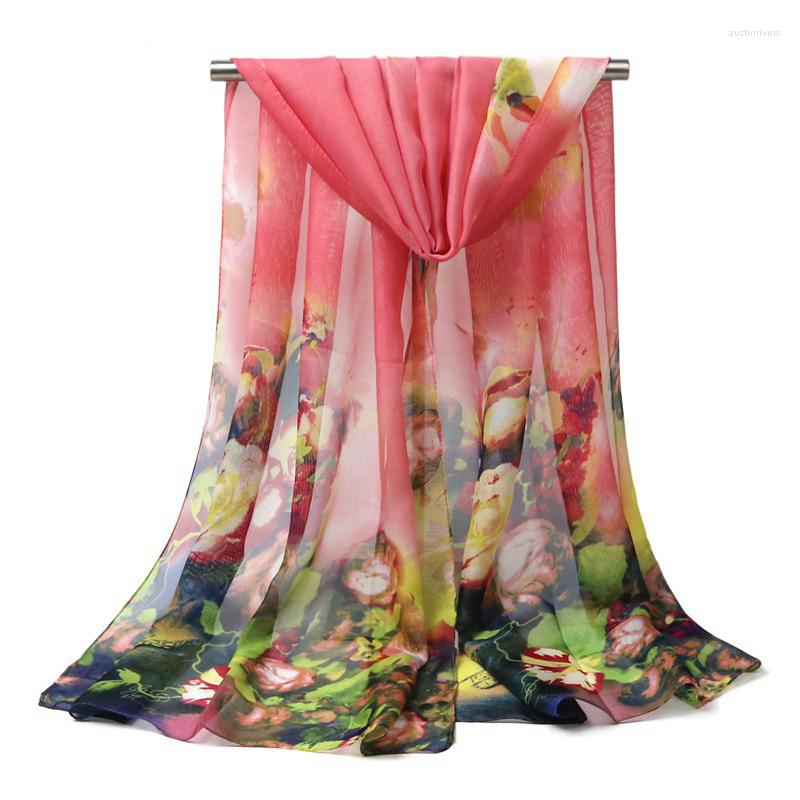 

Scarves 2022 Painting Chiffon Scarf Silk Breathable Square Hijab Cool Shawl Ladies Foulard Femme Hair Bufanda Mujer