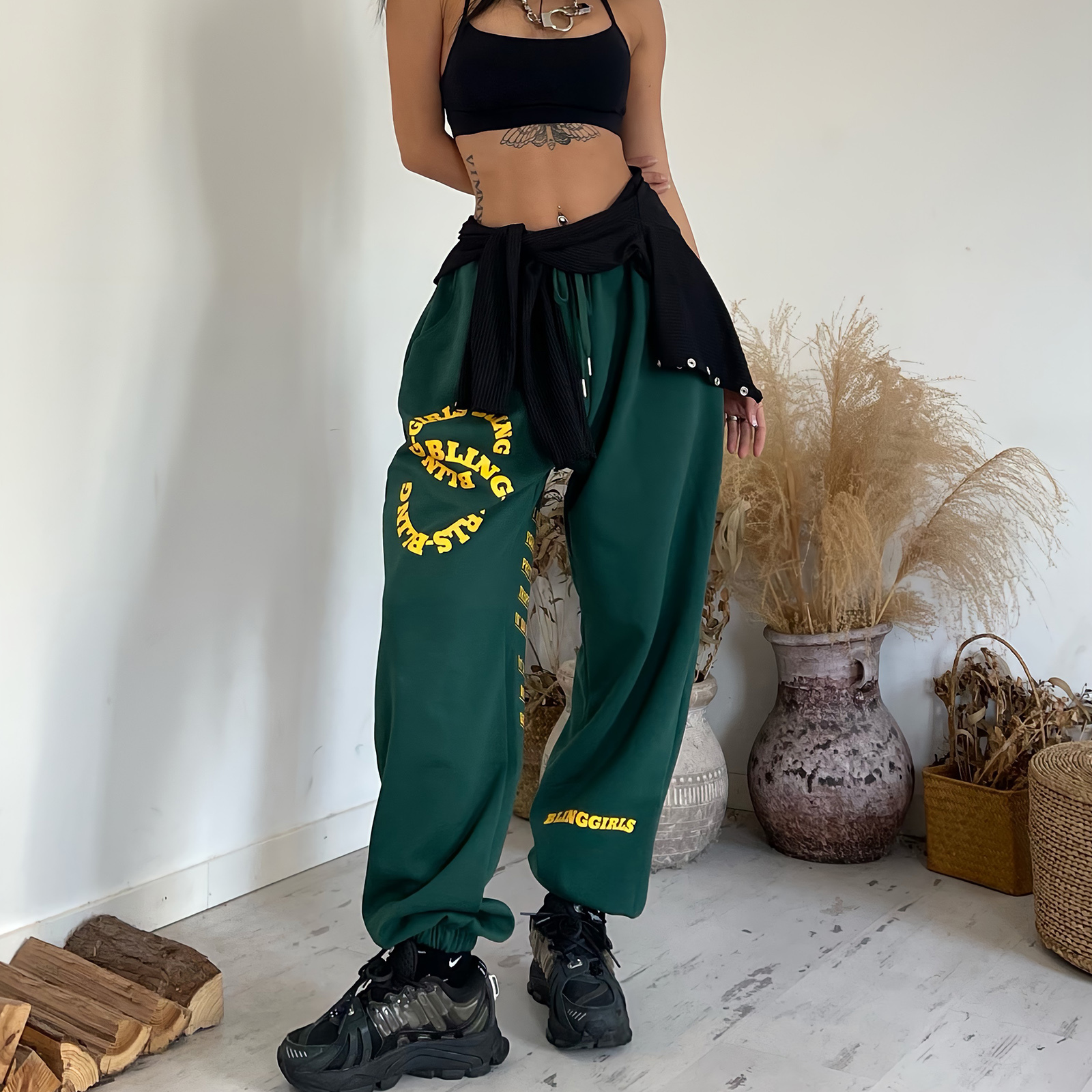 

Women's Pants s Grunge Y2k Oversize Hippie Fashion Streetwear Black Sweatpants Summer Casual Green Women High Waist Printed Letters Trouse 221011