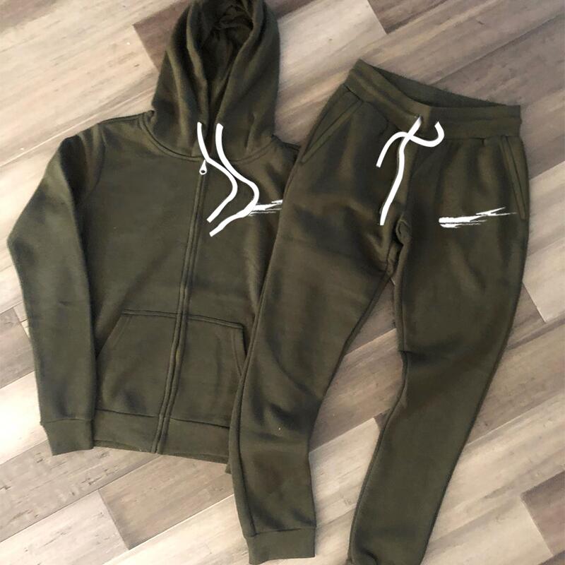 

Autumn Winter Men's Tracksuit Brand 2 Piece Set Sweatsuit Fashion Casual Long Sleeve Sportswear Oversized 4XL Green Hoodie Zipper Sweater jacket And Joggers Pants, Customize