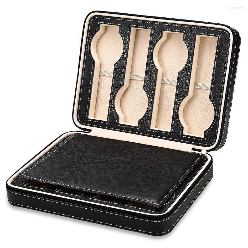 

Watch Boxes Elelight 8 Grids PU Leather Travel Storage Case Zipper Wristwatch Box Organizer