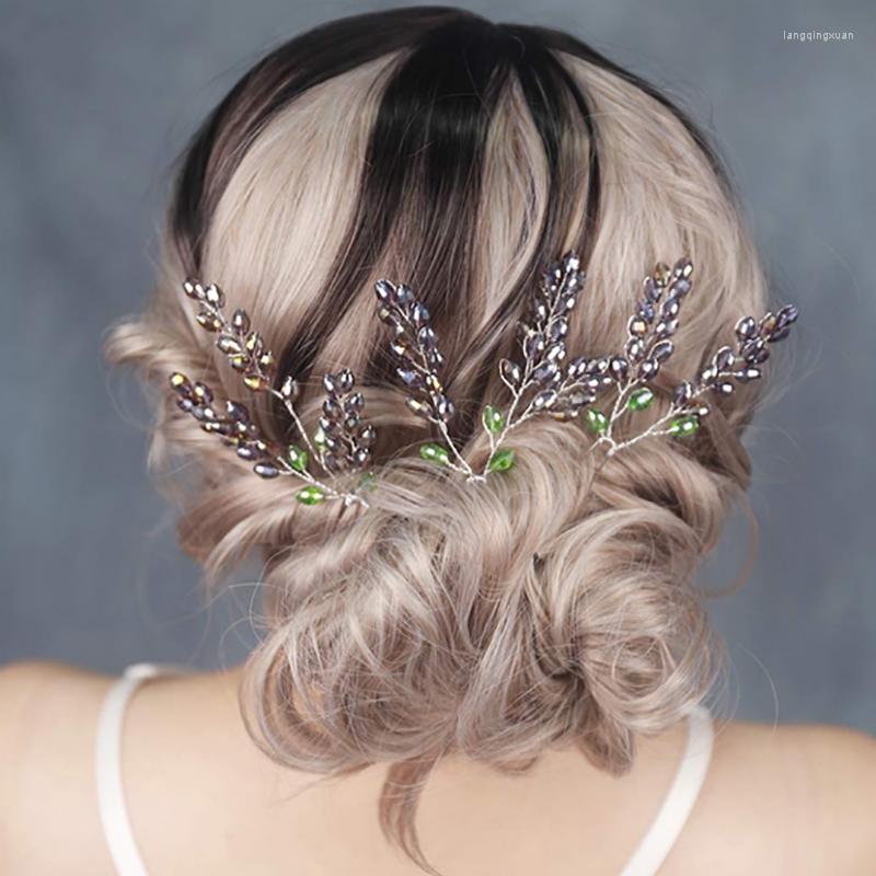 

Headpieces Bohe Purple Crystal Bridal Hair Accessories Wedding Headdress Women For Bride To Be 3PCS Pins Jewelry Set