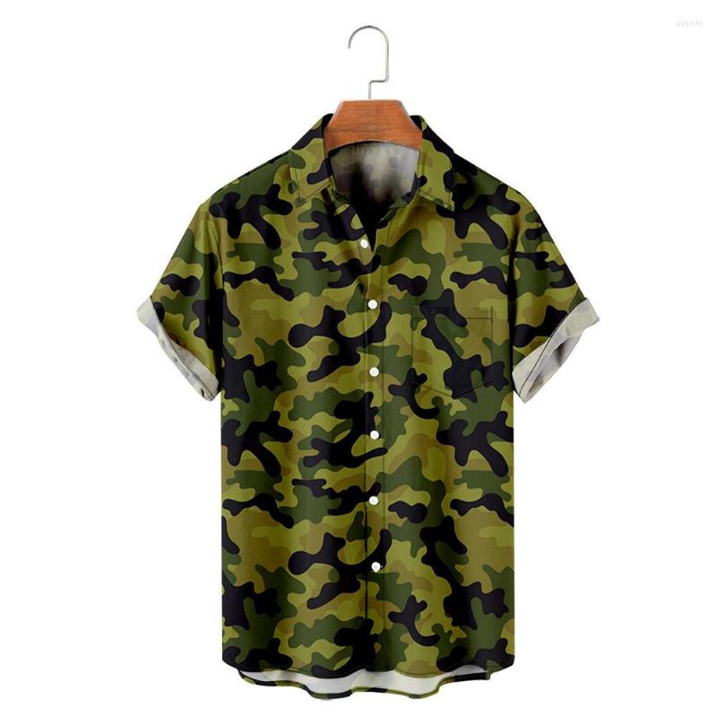 

Men' Casual Shirts 2022 Foreign Trade Camouflage Pattern Surrounding 3D Digital Printing Loose Short-sleeved Shirt Men' Top, Beige