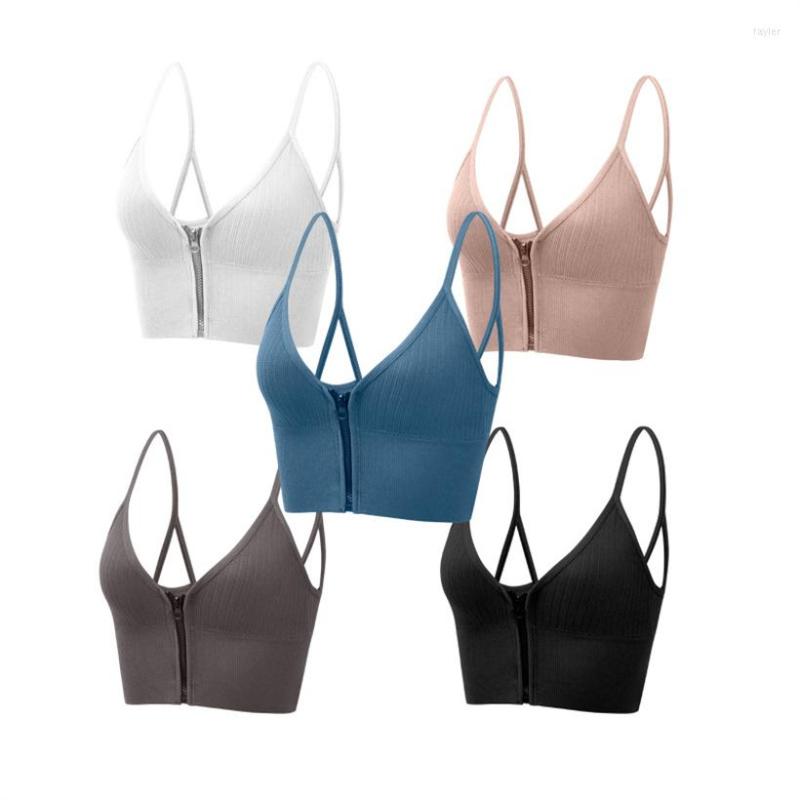 

Camisoles & Tanks Sports Bra Camisole Deep V Zipper Crop Tops Beautiful Back Seamless Vest Wrap Breast Tank Top Young Women's Bralette, Beige