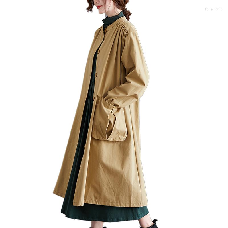 

Women's Trench Coats Spring Autumn 2022 Oversized Loose Women Coat Single Breasted Big Pocket Female Windbreaker Outwear Abrigos Mujer, Army green