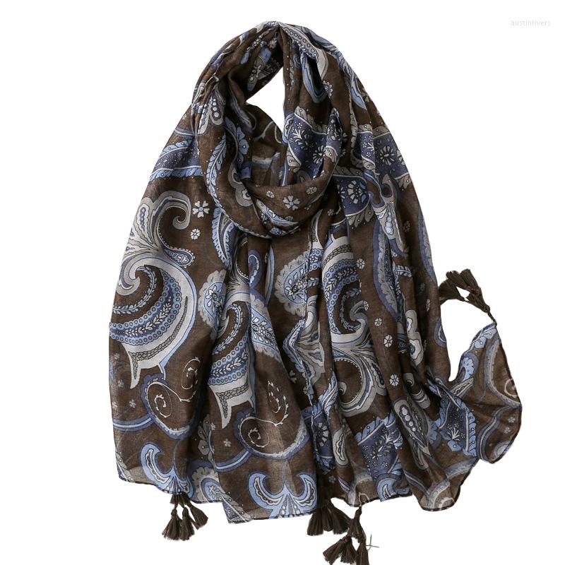 

Scarves 2022 Fashion Paisley Flower Print Tassel Scarf Shawls Long Women Floral Hijab Wrap 2 Color