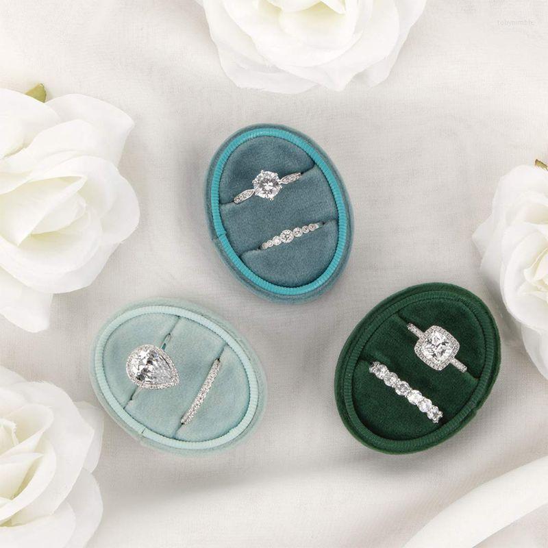

Jewelry Pouches Oval Velvet Ring Box Double Display Holder With Detachable Lid For Wedding Ceremony