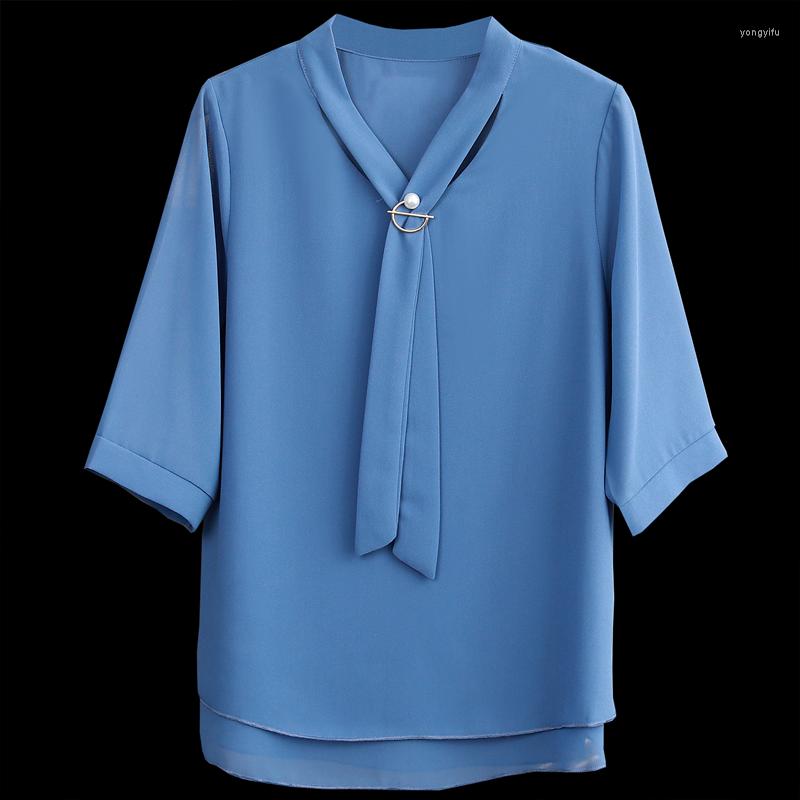 

Women's Blouses 2022 Arrival Spring Summer Quarter Sleeves V Chiffon Top Plus Size Women's Clothing Retro Personality Shirt S, Yellow