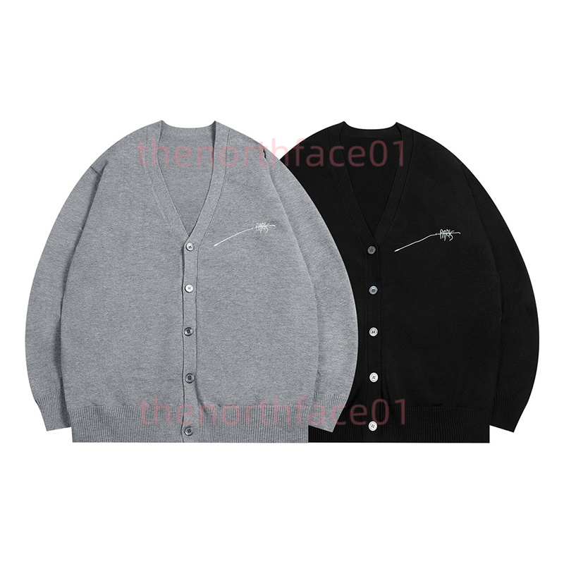 

Womens Pure Color Knits Ladies Fashion Logo Embroidery Cardigan Sweater Mens Casual Loose V Neck Knit Jacket Asian Size M-2XL, Black