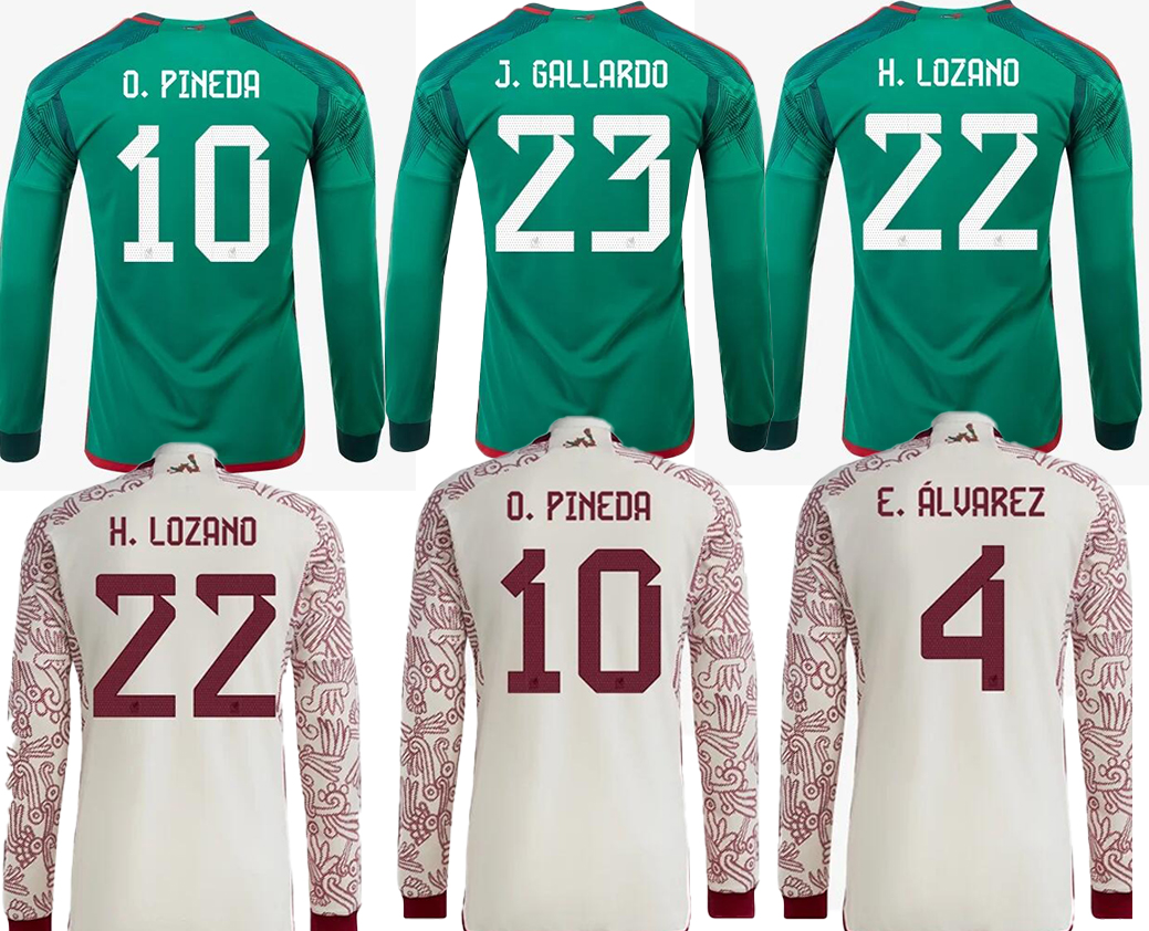 

long sleeve Mexico 22-23 Soccer Jersey Customized Home Away 14 Chicharito 17 TECATITO 22 H.Lozano 4 E.Alvarez Design Your Own Thai Quality football wear 9 R.Jimenez, Long sleeve 22-23 away with