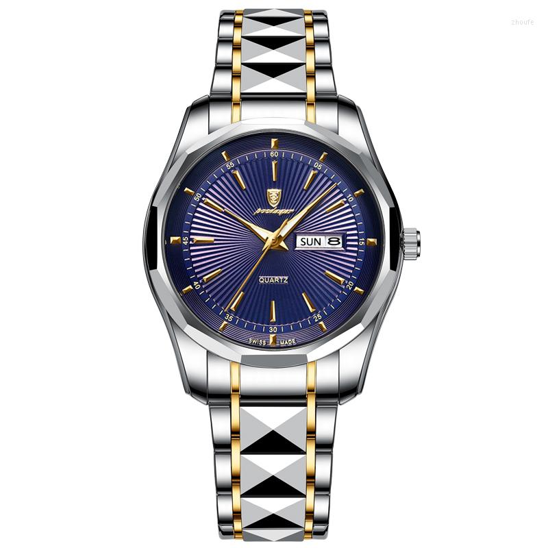 

Wristwatches Luxury Business Men Watch Stainless Steel Waterproof Quartz Watches Luminous Hands Automatic Date Week Wristwatch, 985 gd gn s