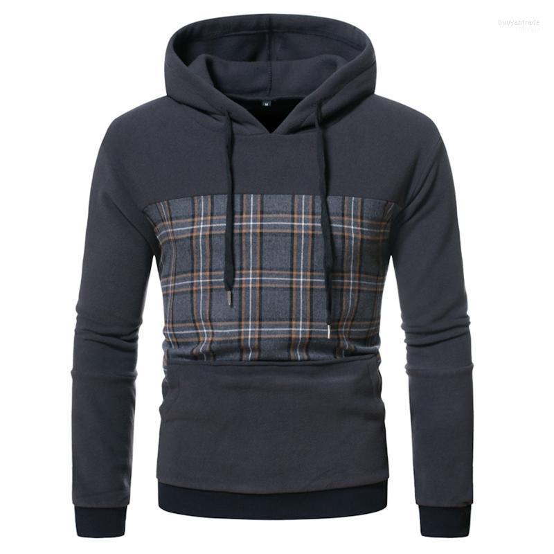 

Men's Hoodies Men's & Sweatshirts Harajuku Men Streetwear Casual Hoodie Color Block Checked Pullover Hooded Sweatshirt Hip Hop Loose, Gy